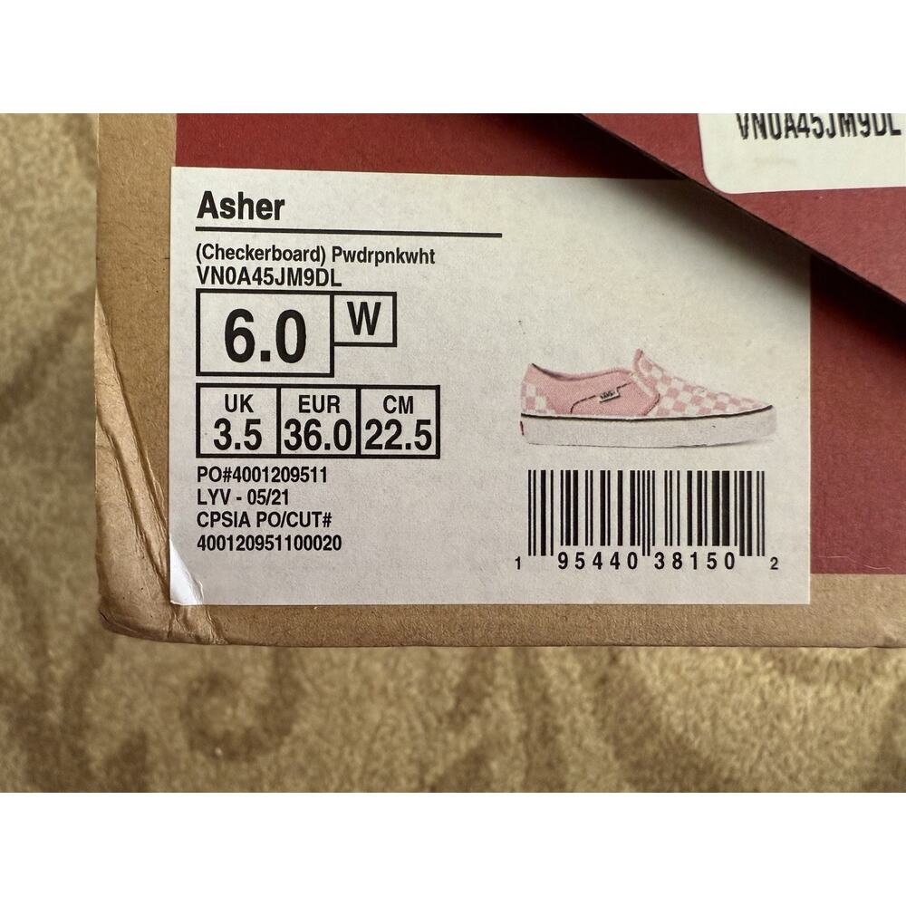 Vans Asher Pink White Checker Board Women's Casual Slip On Sneakers Shoes Size 6 - Picture 8 of 8